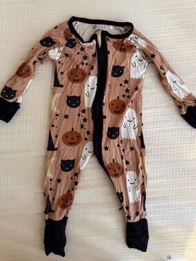 Emerson & Friends Halloween Pumpkin & Ghost One-Piece Bamboo Pajamas - 0-3, EUC
